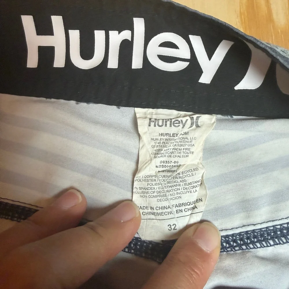 Y2K Hurley Phantom Mens Board Shorts Size‎ 32 Navy Blue Striped Swim Trunks